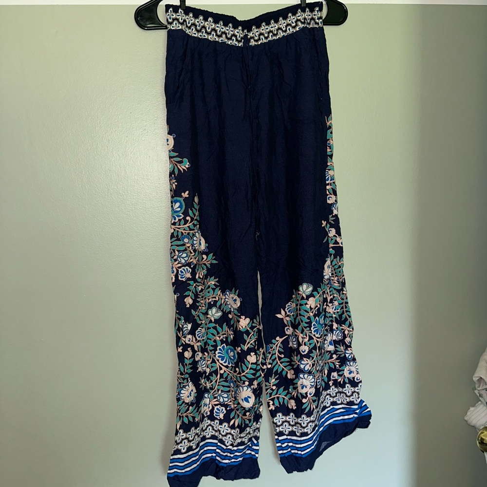 Gypsies & Moondust Blue Wide Leg pant with Floral Print